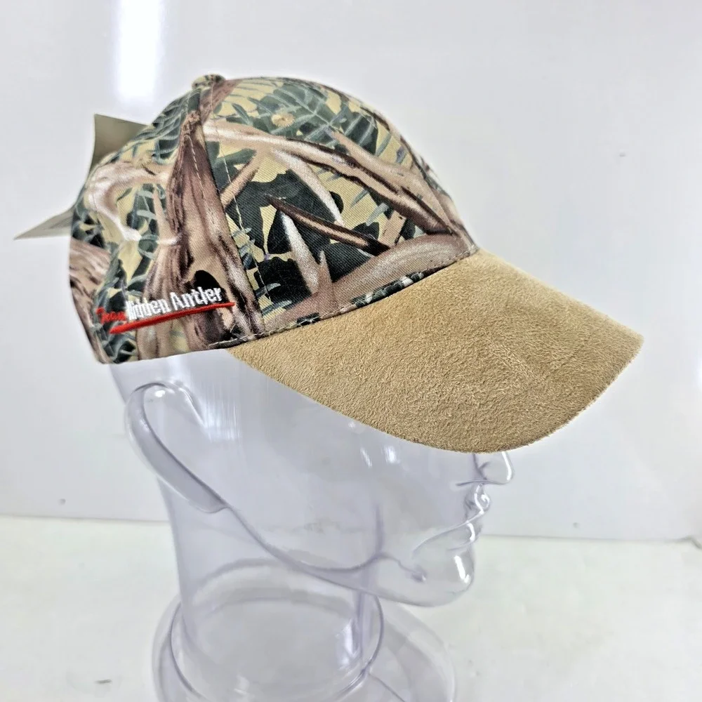 NEW - Team Hidden Antler Hat, Tan Suede with Camo Design and Logo Adjustable Cap